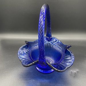 Fenton Cobalt Blue Ruffle Basket Vintage